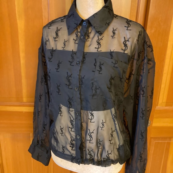 Authentic YSL Saint Laurent Women’s Black sheer button front shirt. FR38 - Picture 3 of 16